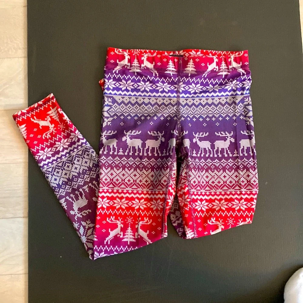 Terez Christmas Fair Isle Print Leggings- Medium- Excellent Condition - Picture 1 of 4